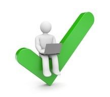 Human Resources Management, icon, abstract person with laptop on mark sign