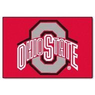 Ohio State University logo on a red background