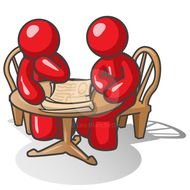 red figures at the table drawing