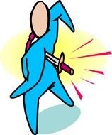 cartoon business man with sword in back