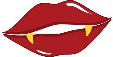 Big Red Lips with Vampire Teeth, drawing