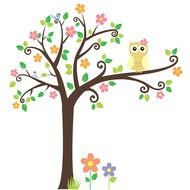 tree, owl and flower drawing