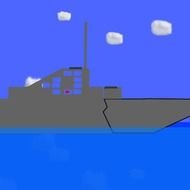 drawing of a ship at sea at dusk