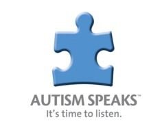 blue puzzle with the words "Autism Speaks"
