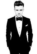 black and white photo of a man in a black suit