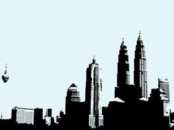 black silhouettes of skyscrapers in a megalopolis