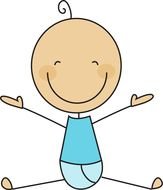 drawing of a happy child in blue clothes