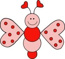 red and pink cartoon butterfly with heart form wings