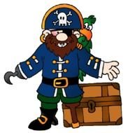 pirate with a green parrot on his shoulder