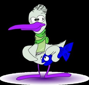funny duck with fish under the wing