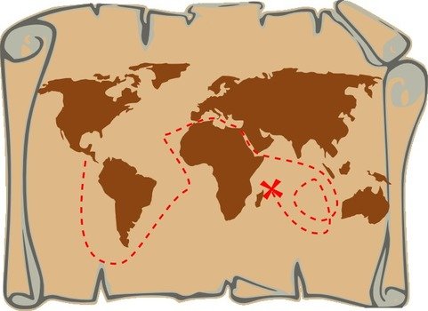 Tattered Treasure Map With A World Wide Hunt For Gold clipart
