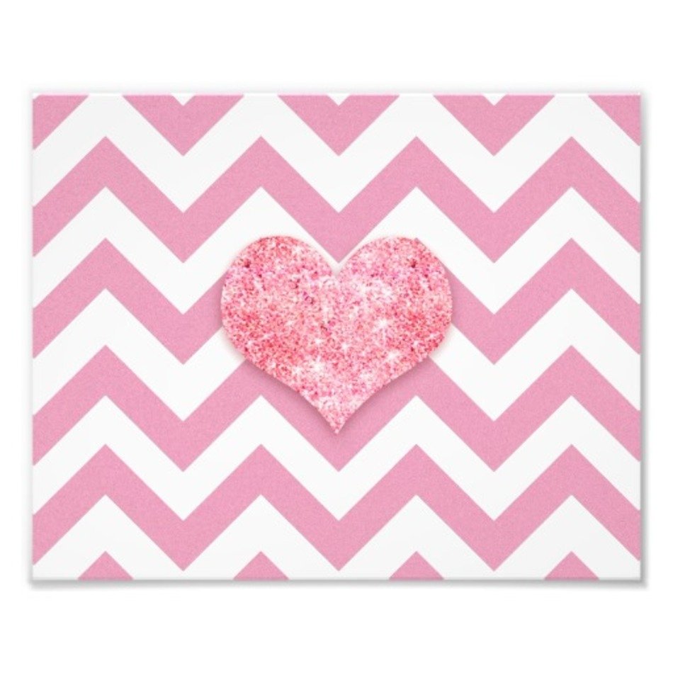 Glitter Pink Love Heart Girly Chevron Pattern Photo Art