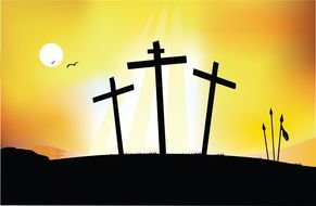 dark cross sunset drawing