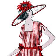 drawing of a woman in a dress and hat