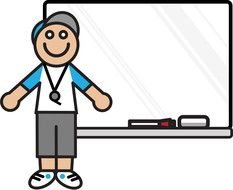 drawing of a student standing near the blackboard