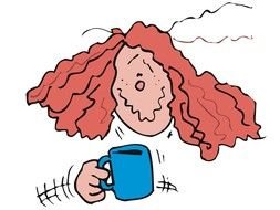 strange cartoon person with mug in hand