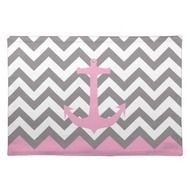 Monogram Pink Pastel Anchor Gray Chevron Pattern Place Mat