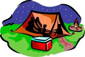 painted people in a camping tent