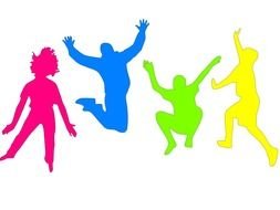 colorful silhouettes of jumping people