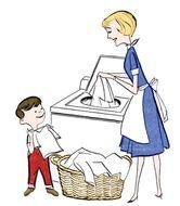 drawing of cartoon people doing Retro laundry