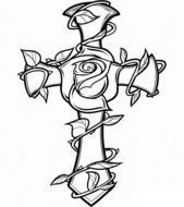 painted cross and curly rose