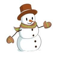 cartoon Snowman wearing scarf and gloves