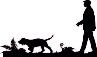 Clip art of Running dog and walking man silhouettes