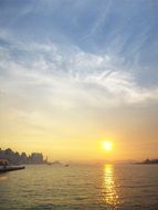 beautiful sunset over the water in hong kong