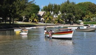 Boats in harbor at village, Mauritus