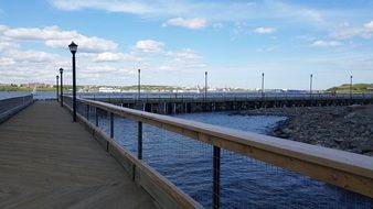 landscape of long wooden pier on the ocean