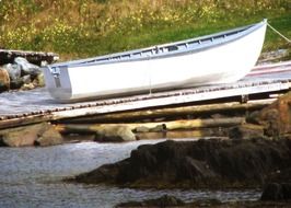 fishing boat on a pier on the shore