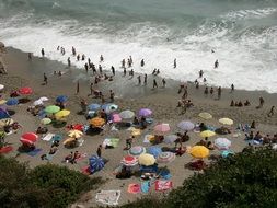 panorama of the beach with tourists in spain