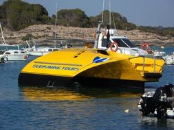 Yellow tour boat on the water