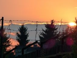 sunset through barbed wire