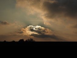 Sunset in the clouds on the horizon