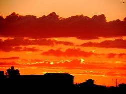 bright red clouds in the evening