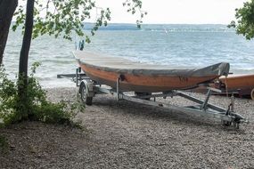 wooden rowing boats on the lake