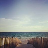 landscape of horizon fence on a sand beach