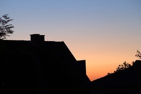 silhouette of the house against the evening sunset
