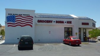 american flag on building