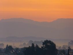 orange sky over the mountain