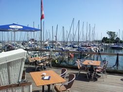 waterfront cafe near the boats in the harbor