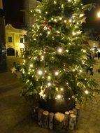 Colorful bright lights on the beautiful Christmas tree