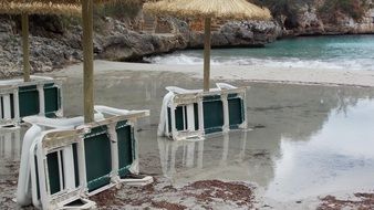 Sun loungers on a beach