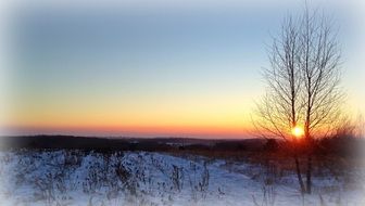 winter landscape at sunset in Poland