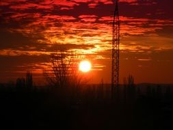 Landscape on a background of a sunset at dusk