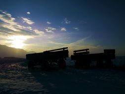 carts on sunset background in Slovakia