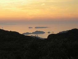 Aerial view of high hills at the sunset