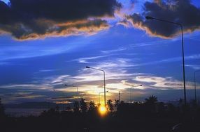 bright azure sky at sunset