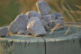 stones on a tree stump